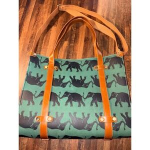 ModCloth Camp Director Canvas Tote Bag RARE ELEPHANT AOP Satchel Purse Messenger
